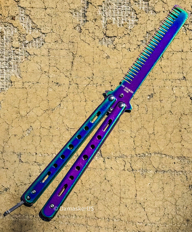 8.5" Stainless Steel Butterfly Trainer Folding Practice Cumb  – Rainbow Color