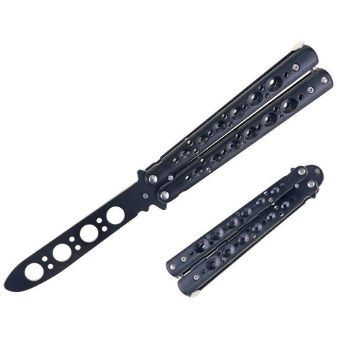 8.5" Stainless Steel Butterfly Trainer Folding Practice Knife Tool – Black Color