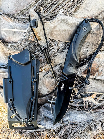 10" All Black Full Tang Fixed Blade Tactical Hunting Knife With ABS Sheath