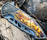 8.25" Deer Design Spring Assisted Folding Pocket Knife Metal Belt Clip