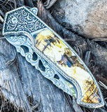 8.25" Eagle Design Spring Assisted Folding Pocket Knife Metal Belt Clip