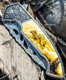 8.25" Wolf Spring Assisted Folding Pocket Knife Metal Belt Clip Engraved