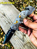 8" Folding Knife Spring Assisted Wolf Bear Buck and Eagle Printing Pocket Knife