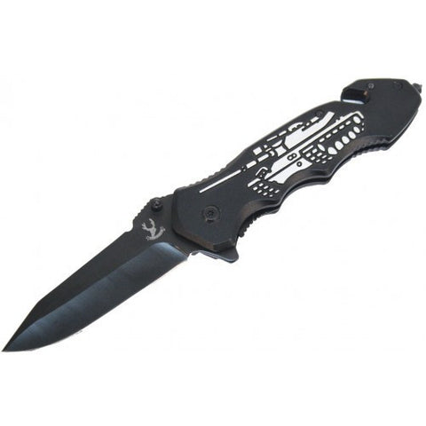Black 8 3/8" Heavy Duty Folding Spring Assisted Knife w/ Tank Design