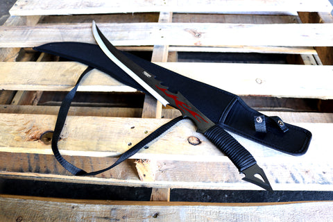Defender-Xtreme 25" Fantasy Full Tang Ninja Sword Black Blade Nylon Cord Handle with Sheath