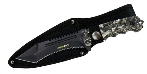 9.5" Hunt-Down Serrated Full-Tang Blade Hunting Knife with Gray Viper Handle
