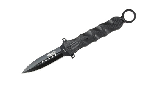 10" Defender-Xtreme Spring Assisted Black Knife with Stainless Steel Blade
