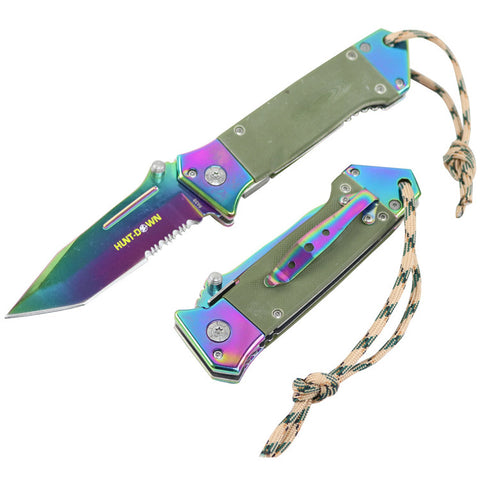 Hunt-Down 7.5"  Folding Pocket Tactical Rescue Knife With Belt Clip Mixed Colors