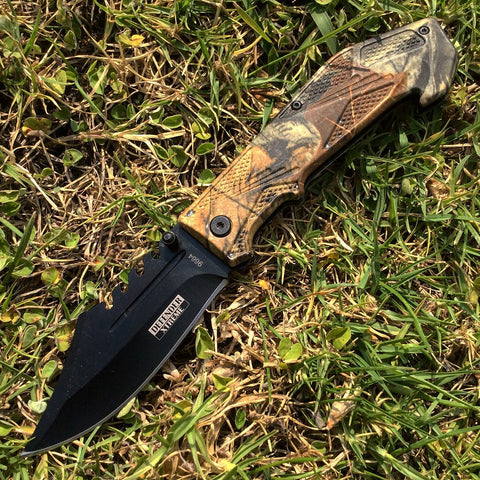 Defender Xtreme 8.5" Spring Assisted Tactical Survival Knife Winter Leaves Handle