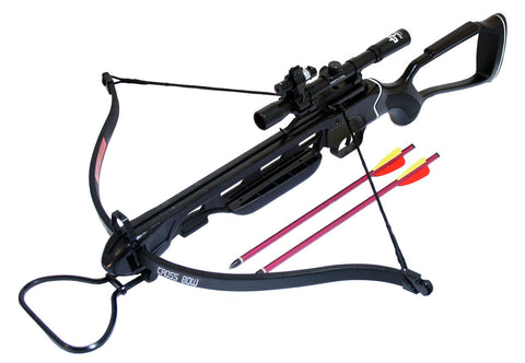 150 Lbs Black Metal Crossbow Hunting Package with Pack of Arrow Scope & Laser