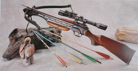 150 Lbs Wood Hunting Crossbow + Scope + Pack of Metal Arrows