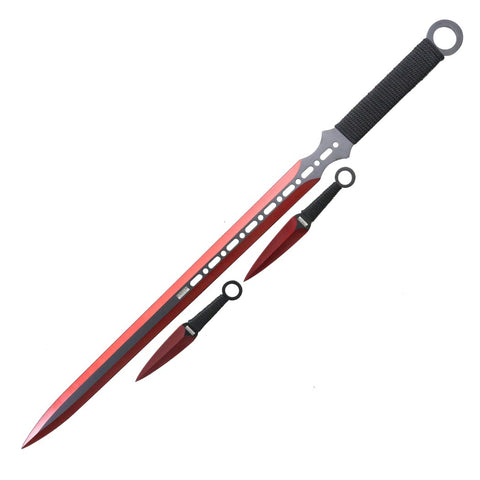 27" / 7.5" Red 2 Tone Blade Sword with Sheath Stainless Steel