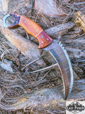  8.5" Damascus Steel Blade Hunting Knife Wood Handle With Leather Sheath
