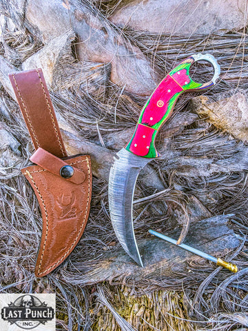 8.5" Damascus Steel Hunting Knife Razor Sharp Blade Ergonomic Handle Leather Sheath Included