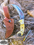  8.5" Damascus Steel Custom Handmade Razor Sharp BladeHunting Knife w/ Leather Sheath 