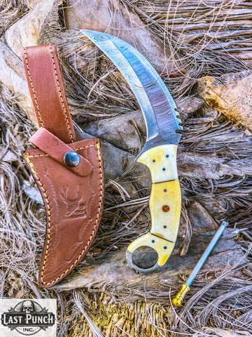  8.5" Damascus Steel Custom Handmade Razor Sharp BladeHunting Knife w/ Leather Sheath 