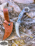  8.5" Fixed Blade Damascus Steel Blade Wood Handle  Hunting Knife w/ Leather Sheath 