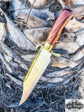  19" Handmade Hunting Bowie Knife w/ Brown Wood Handle & Brass Work + Sheath
