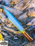  19" Handmade Hunting Bowie Knife w/ Brown Wood Handle & Brass Work + Sheath