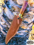  19" Handmade Hunting Bowie Knife w/ Brown Wood Handle & Brass Work + Sheath