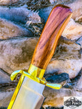 19" Handmade Hunting Bowie Knife w/ Brown Wood Handle & Brass Work + Sheath