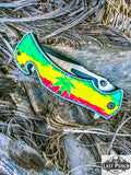 8" Spring Assisted Folding Knife Leaves Design Handle Two Tone Blade