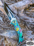 8" Two Tone Blade Spring Assisted Folding Knife Multi Leaves Design Handle With Clip
