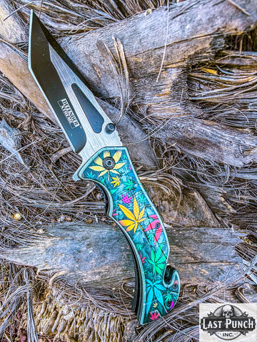8" Two Tone Blade Spring Assisted Folding Knife Multi Leaves Design Handle With Clip
