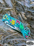 8" Two Tone Blade Spring Assisted Folding Knife Multi Leaves Design Handle With Clip