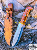  15" Full Tang Bowie Hunting Knife w/ Wood Handle Brass Clip & Sheath 