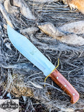  15" Full Tang Bowie Hunting Knife w/ Wood Handle Brass Clip & Sheath 