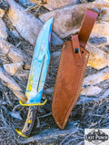  16.5" Full Tang Bowie Knife with Black Wood Handle & Brass Clip Hunting Knife With Sheath