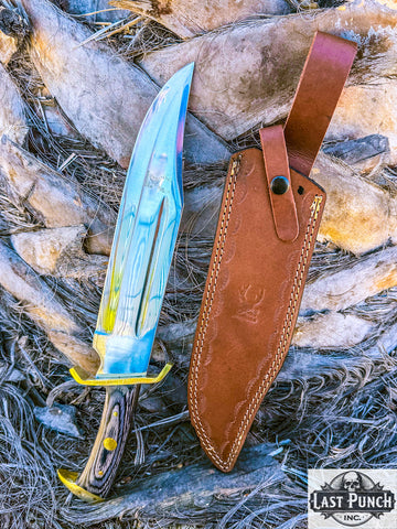  16.5" Full Tang Bowie Knife with Black Wood Handle & Brass Clip Hunting Knife With Sheath