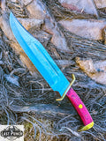  16.5" Full Tang Bowie Hunting Knife Red Wood Handle Brass Clip w/ Sheath