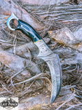  9.5" Black Resin Handle Damascus Steel Blade Hunting Knife w/ Leather Sheath