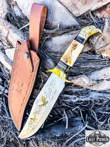  16" Eagle Head Bowie Knife Bone Handle Brass Hand Crafted With Sheath