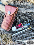  6.5" Damascus Folding Knife Black & Red Wood Handle With Pouch