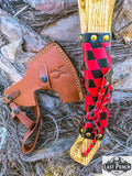  17.5" Hunting Axe Steel Blade Red & Black Leather Wrapped Handle w/ Sheath