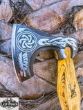  17.5" Hunting Axe Steel Blade Red & Black Leather Wrapped Handle w/ Sheath