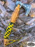  17.5" Hunting Axe Steel Blade Yellow & Black Leather Wrapped Handle w/ Sheath