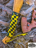  17.5" Hunting Axe Steel Blade Yellow & Black Leather Wrapped Handle w/ Sheath