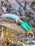  8.5" Fixed Blade Damascus Steel Blade Hunting Knife Resin Handle w/ Leather Sheath