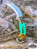  8.5" Fixed Blade Damascus Steel Blade Hunting Knife Resin Handle w/ Leather Sheath