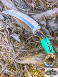  8.5" Fixed Blade Damascus Steel Blade Hunting Knife Resin Handle w/ Leather Sheath