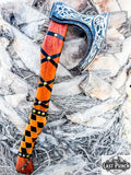  19.5" Hunting Axe Steel Blade Brown & Black Leather Wrapped Handle w/ Sheath