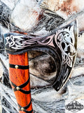  19.5" Hunting Axe Steel Blade Brown & Black Leather Wrapped Handle w/ Sheath