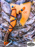  14" Hunting Axe Steel Blade Brown Leather Wrapped Handle w/ Sheath
