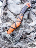  14" Hunting Axe Steel Blade Brown Leather Wrapped Handle w/ Sheath