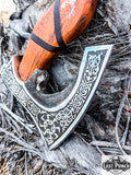  14" Hunting Axe Steel Blade Brown Leather Wrapped Handle w/ Sheath