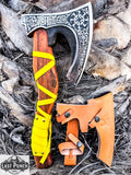  14" Hunting Axe Steel Blade Yellow Leather Wrapped Handle With Leather Sheath